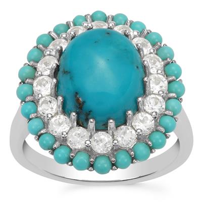 ARMENIAN, Sleeping Beauty Turquoise Ring with White Topaz in Sterling Silver 6.80cts