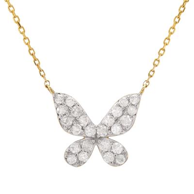 'Athalia' Diamond Butterfly Necklace in 9K Gold 0.40cts