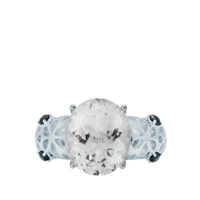 White Topaz Ring with Black Spinel in Sterling Silver 5.85cts
