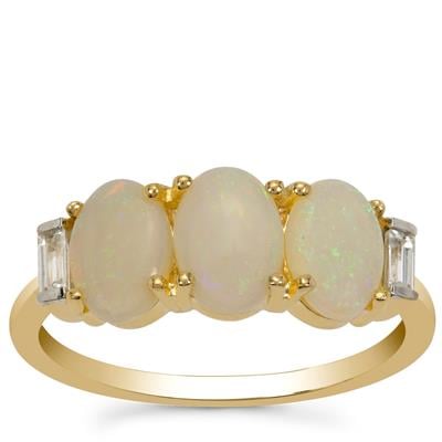 Coober Pedy Opal Ring with White Zircon in 9K Gold 1.45cts