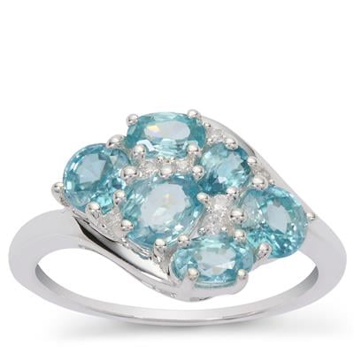 Ratanakiri Blue, White Zircon Ring in Sterling Silver 3cts