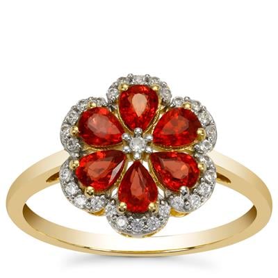 Songea Red Sapphire Ring with White Zircon in 9K Gold 1.40cts