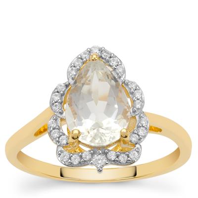 Himalayan Beryl Ring with White Zircon in 9K Gold 1.85cts