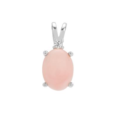 Pink Opal Pendant with White Zircon in Sterling Silver 1cts