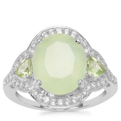 Prehnite, Peridot Ring with White Zircon in Sterling Silver 6.13cts