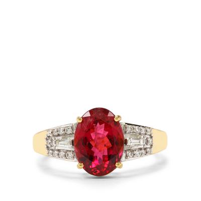 Nigerian Rubellite Ring with Diamonds in 18K Gold 3.37cts