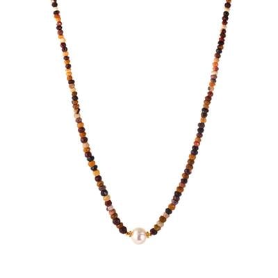 Mookite Necklace with Freshwater Cultured Pearl in Gold Tone Sterling Silver