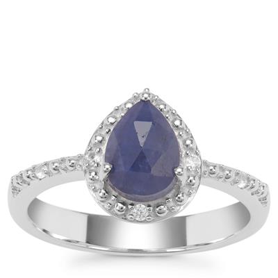 Rose Cut Bharat Blue Sapphire Ring with White Zircon in Sterling Silver 1.65cts