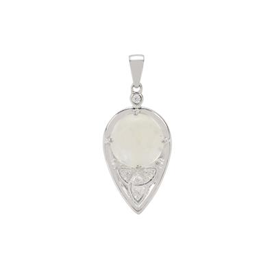 Rainbow Moonstone Pendant with White Zircon in Sterling Silver 7.70cts