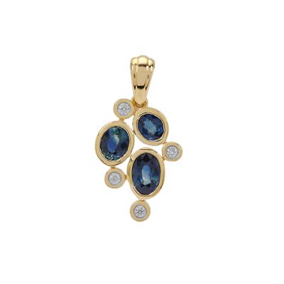 Diego Suarez Blue Sapphire Pendant with White Zircon in 9K Gold 1.55cts