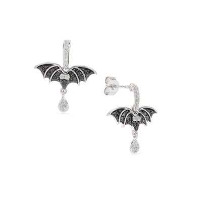1/2ct Black, White Diamond Sterling Silver Bat Earrings 