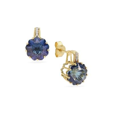 Lehrer Nine Pointed Star Arusha Blue Topaz Earrings with Diamonds in 9K Gold 9.95cts