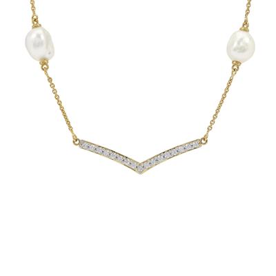 South Sea Cultured Pearl Necklace with White Zircon in Gold Plated Sterling Silver (8mm)