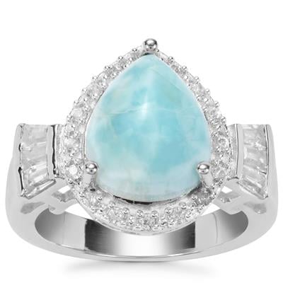 Larimar Ring with White Zircon in Sterling Silver 5.43cts