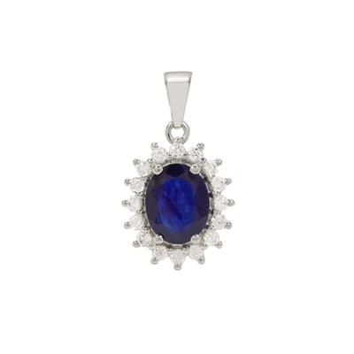 Madagascan Blue Sapphire Pendant with White Zircon in Sterling Silver 4.30cts