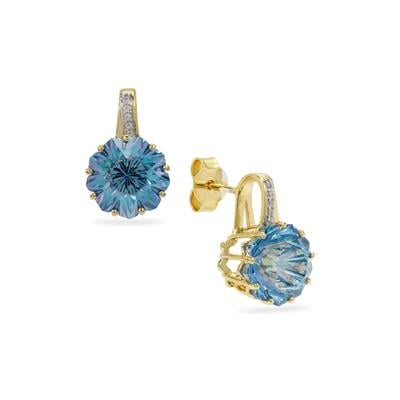 Lehrer Nine Pointed Star Rio Aqua Topaz Earrings with White Zircon in 9K Gold 10cts