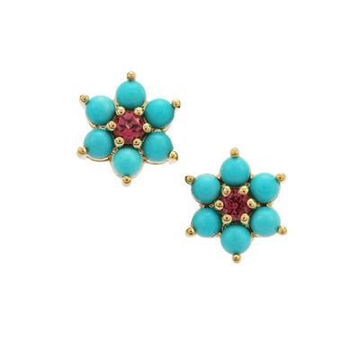 Umbalite Garnet Earrings with Sleeping Beauty Turquoise in Gold Plated Sterling Silver 1.55cts