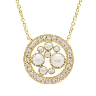 Kaori Cultured Pearl Necklace with White Zircon in Vermeil
