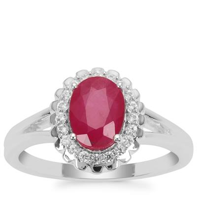 Kenyan Ruby Ring with White Zircon in Sterling Silver 1.85cts