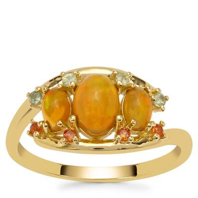Ethiopian Dark Opal Ring with Orange, Green Sapphire in 9K Gold 1.05cts
