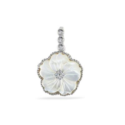 Mother of Pearl Flower Pendant with White Topaz in Sterling Silver