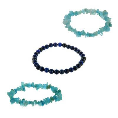 Lapis Lazuli Strechable Bracelet with Aquamarine 193.50cts Set of 3