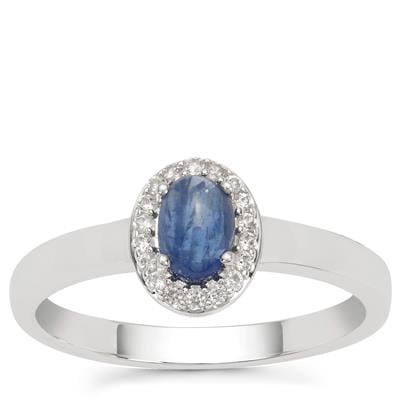 Burmese Blue Sapphire Ring with White Zircon in Sterling Silver 0.75ct