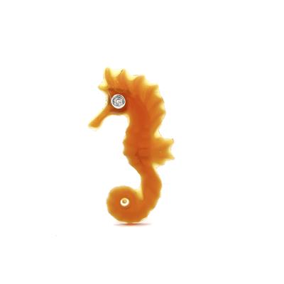 Lehrer Sea Horse Carving Carnelian Agate with Diamond 2.13cts