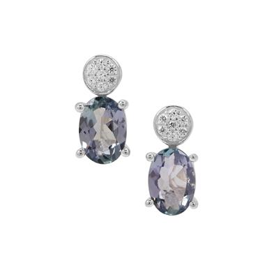 Bi Colour Tanzanite Earrings with White Zircon in Sterling Silver 1.40cts
