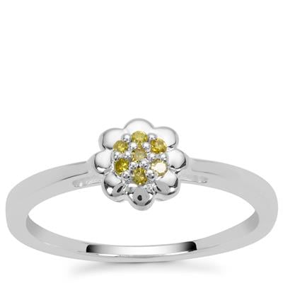 Yellow Diamonds Ring in Sterling Silver 0.06ct