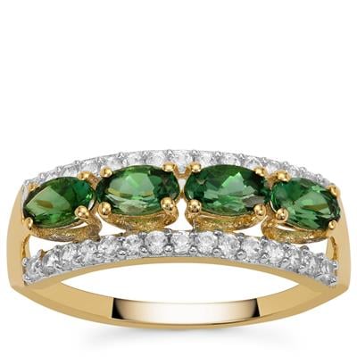 Indicolite Tourmaline Ring with White Zircon in 9K Gold 1.40cts