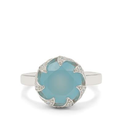 Aqua Chalcedony Ring with White Zircon in Sterling Silver 3.80cts