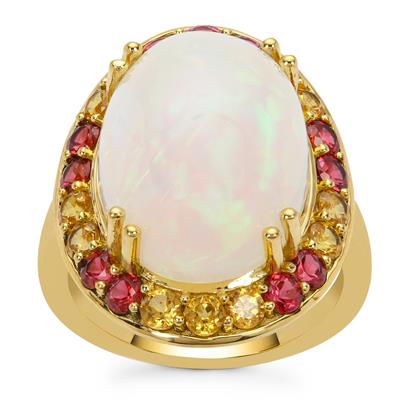 Ethiopian Opal, Spessartite Garnet Ring with Burmese Red Spinel in 18K Gold 8.59cts