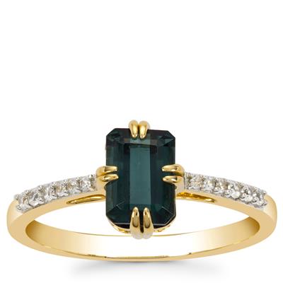 Indicolite Ring with White Zircon in 9K Gold 1ct
