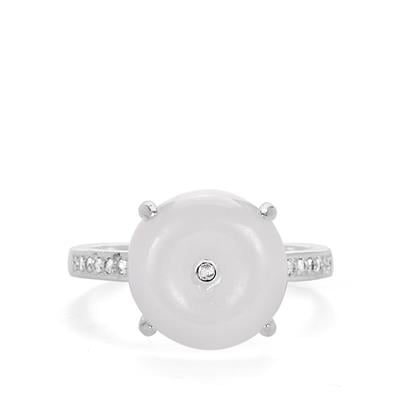 Khotan Mutton Fat Jade Ring with White Topaz in Sterling Silver 6.09cts
