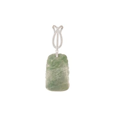 Type A Olmec  Jadeite Pendant with White Zircon in Sterling Silver 34.48cts 