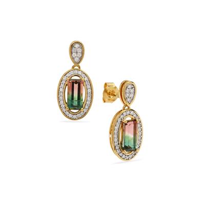 Watermelon Tourmaline Earrings with Diamond in 18K Gold 2.92cts