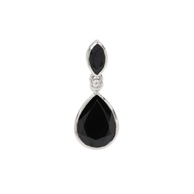 Black Spinel Pendant with White Zircon in Sterling Silver 4cts