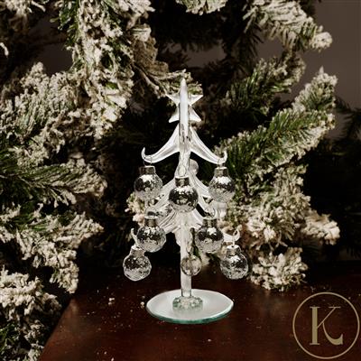Kimbie Home Glass Christmas Tree with Sparkle Baubles & Faceted Quartz Baubles 140cts
