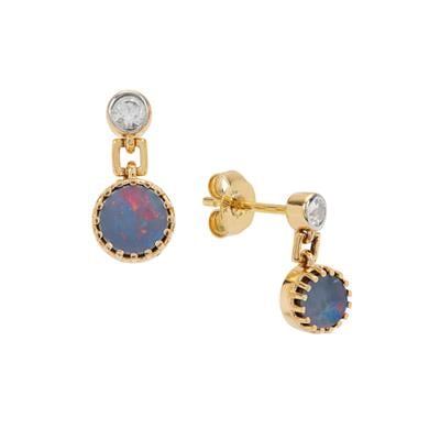 Crystal Opal on Ironstone Earrings with White Zircon in 9K Gold 