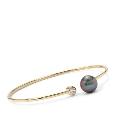 Tahitian Cultured Pearl Bangle with White Zircon in 9K Gold (10 MM)