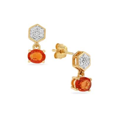 Ceylon Sunset Padparadscha Sapphire Earrings with White Zircon in 9K Gold 1ct