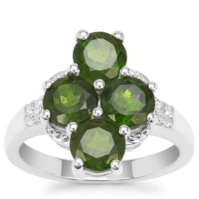 Chrome Diopside Ring with White Zircon in Sterling Silver 3.86cts