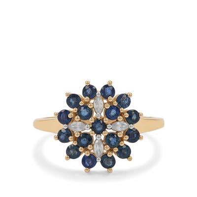 Natural Nigerian Blue Sapphire Ring with White Zircon in 9K Gold 1.35cts
