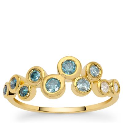 Blue Ombre Diamond Ring with White Diamond in 9K Gold 0.50ct
