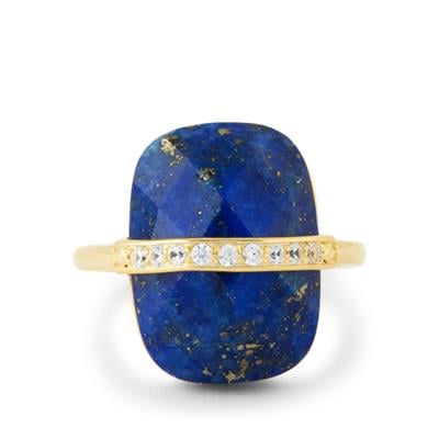 Lapis Lazuli Ring with White Zircon in Gold Tone Sterling Silver 12.58cts 