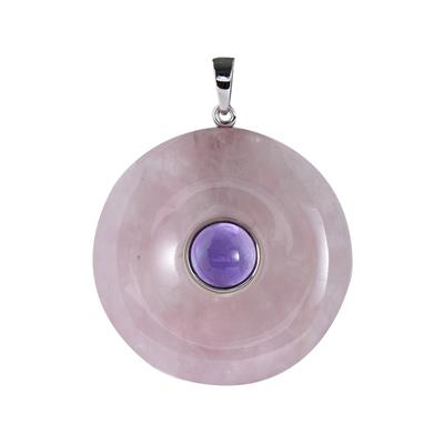 Rose Quartz Pendant with Zambian Amethyst in Sterling Silver 100cts