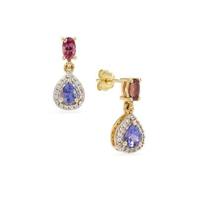 AA Tanzanite, Purple Mahenge Spinel Earrings with White Zircon in 9K Gold 1.40cts