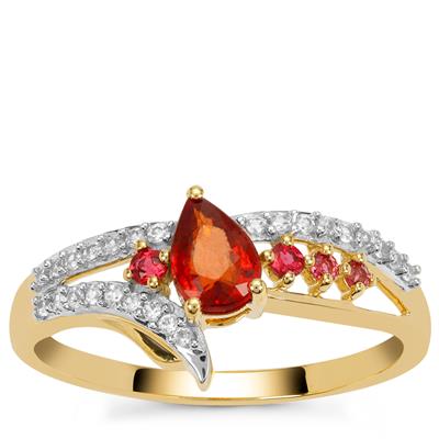 Songea Red Sapphire, Burmese Red Spinel Ring with White Zircon in 9K Gold 0.80cts