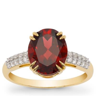 Nampula Garnet Ring with White Zircon in 9K Gold 4.40cts